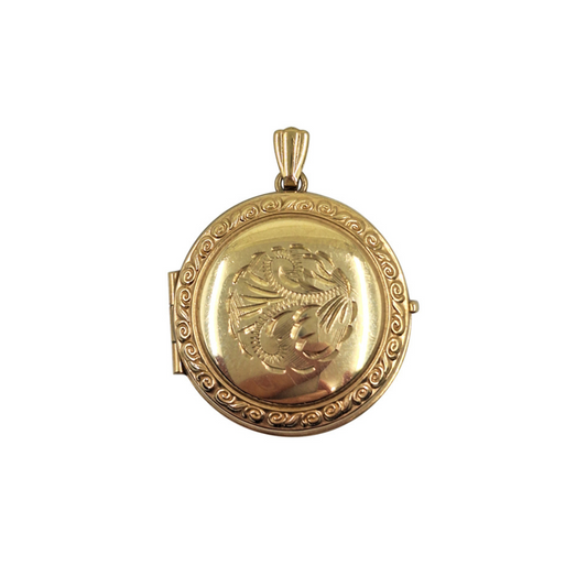 9ct Yellow Gold Engraved Round Locket Pendant