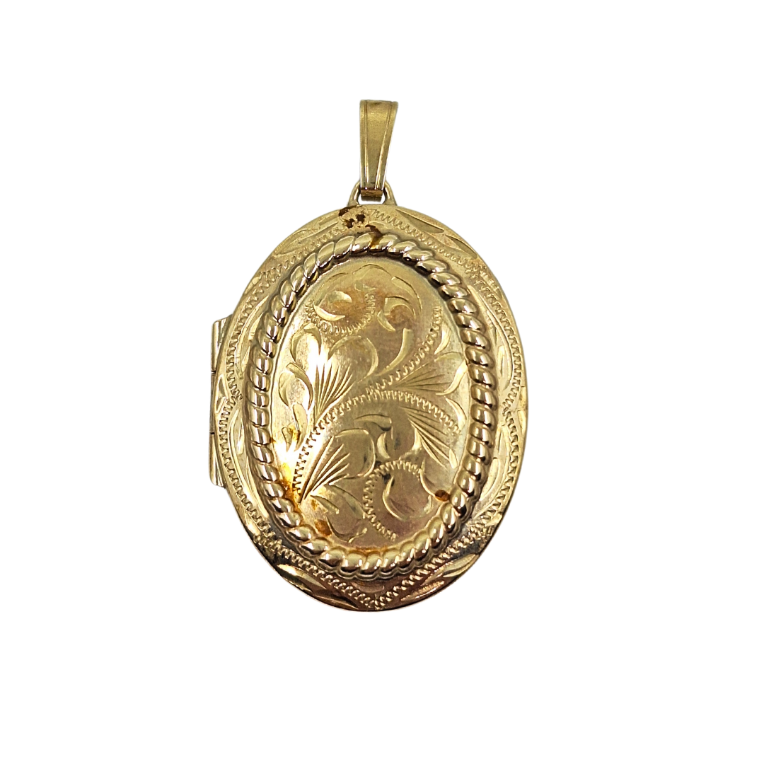 9ct Yellow Gold Oval Engraved Locket Pendant