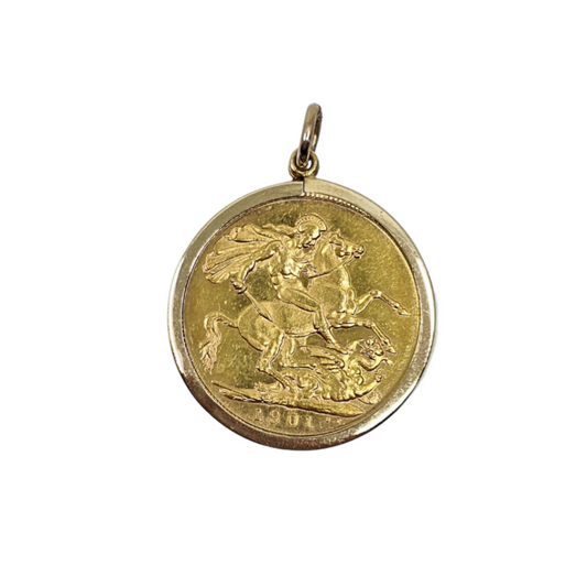 9ct Yellow Gold Full Sovereign Pendant 1901