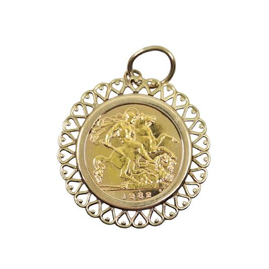9ct Yellow Gold Half Sovereign Pendant 1982