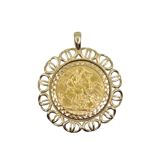 9ct Yellow Gold Full Sovereign Pendant 1908
