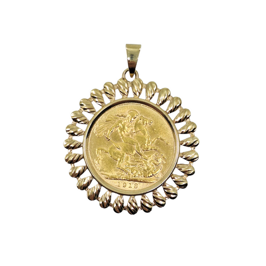 9ct Yellow Gold Full Sovereign Pendant 1918