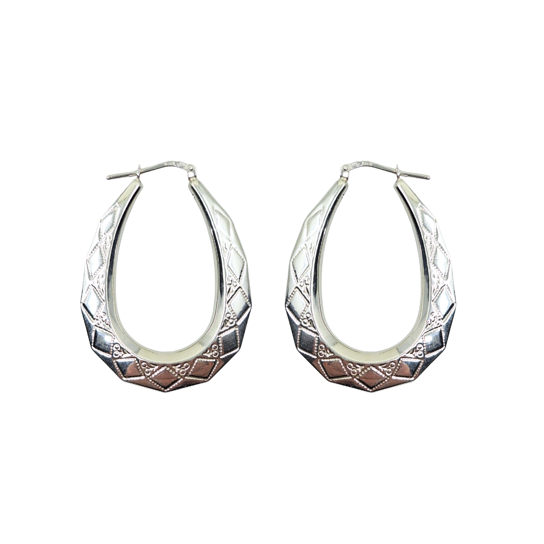 Silver Patterned Creole Earrings