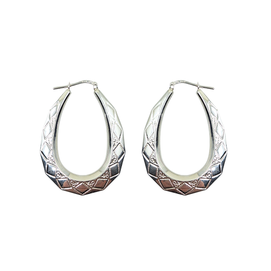 Silver Patterned Creole Earrings