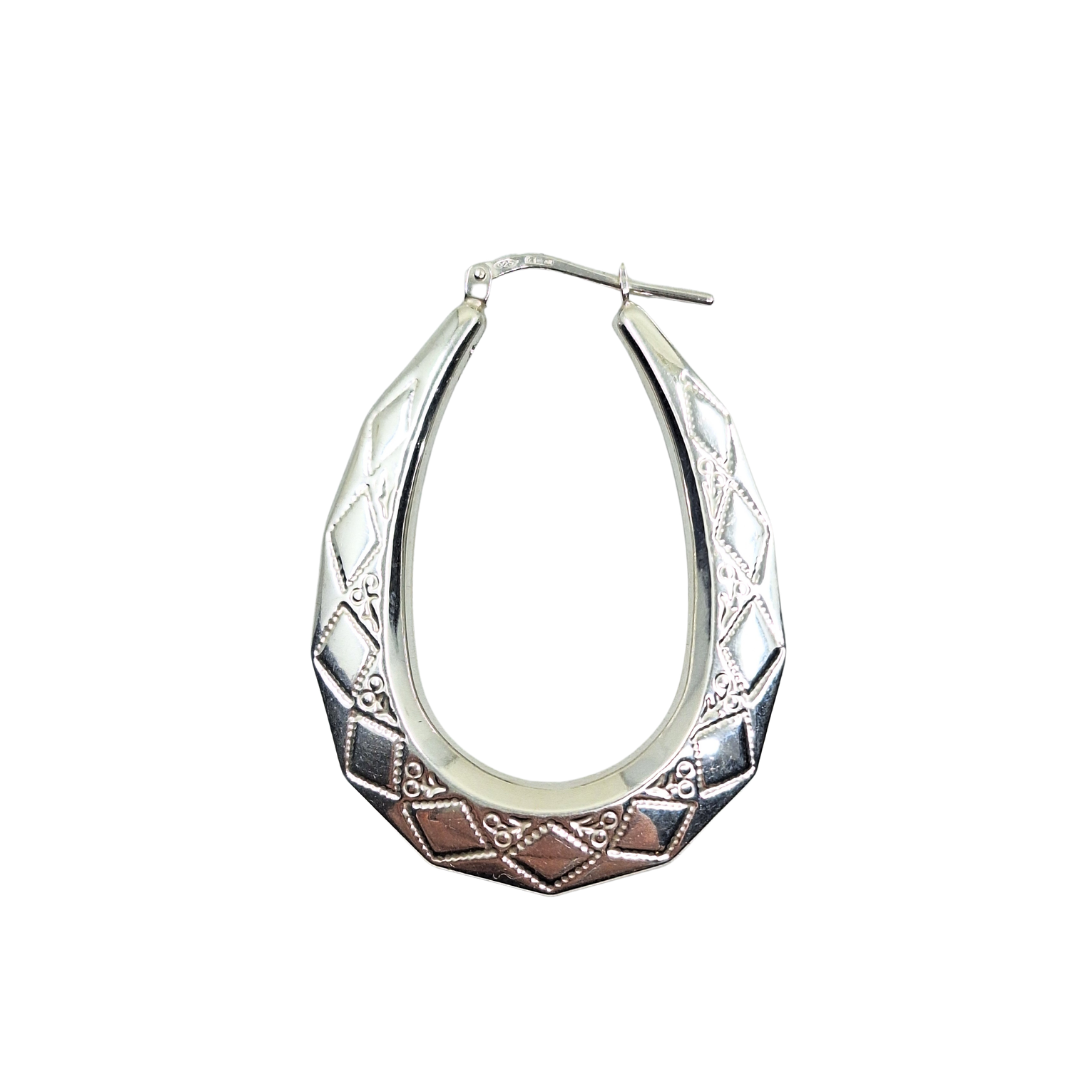 Silver Patterned Creole Earrings