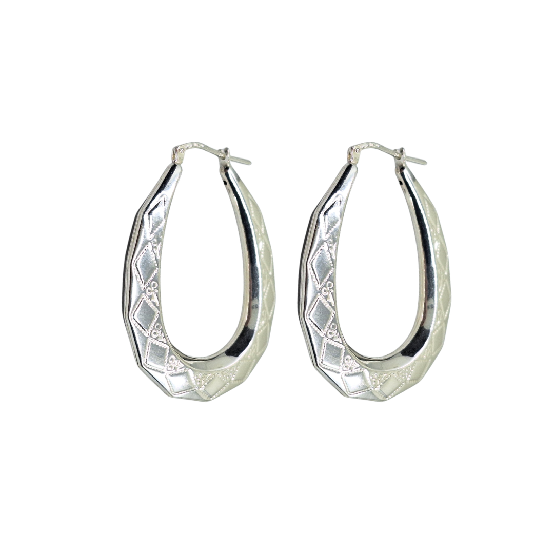 Silver Patterned Creole Earrings