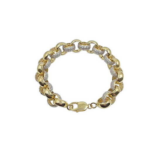 9ct Yellow Gold CZ Belcher Bracelet 9"