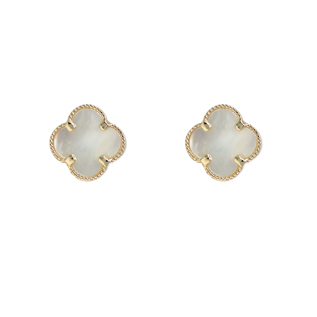 9ct Yellow Gold Mother Of Pearl Clover Earrings