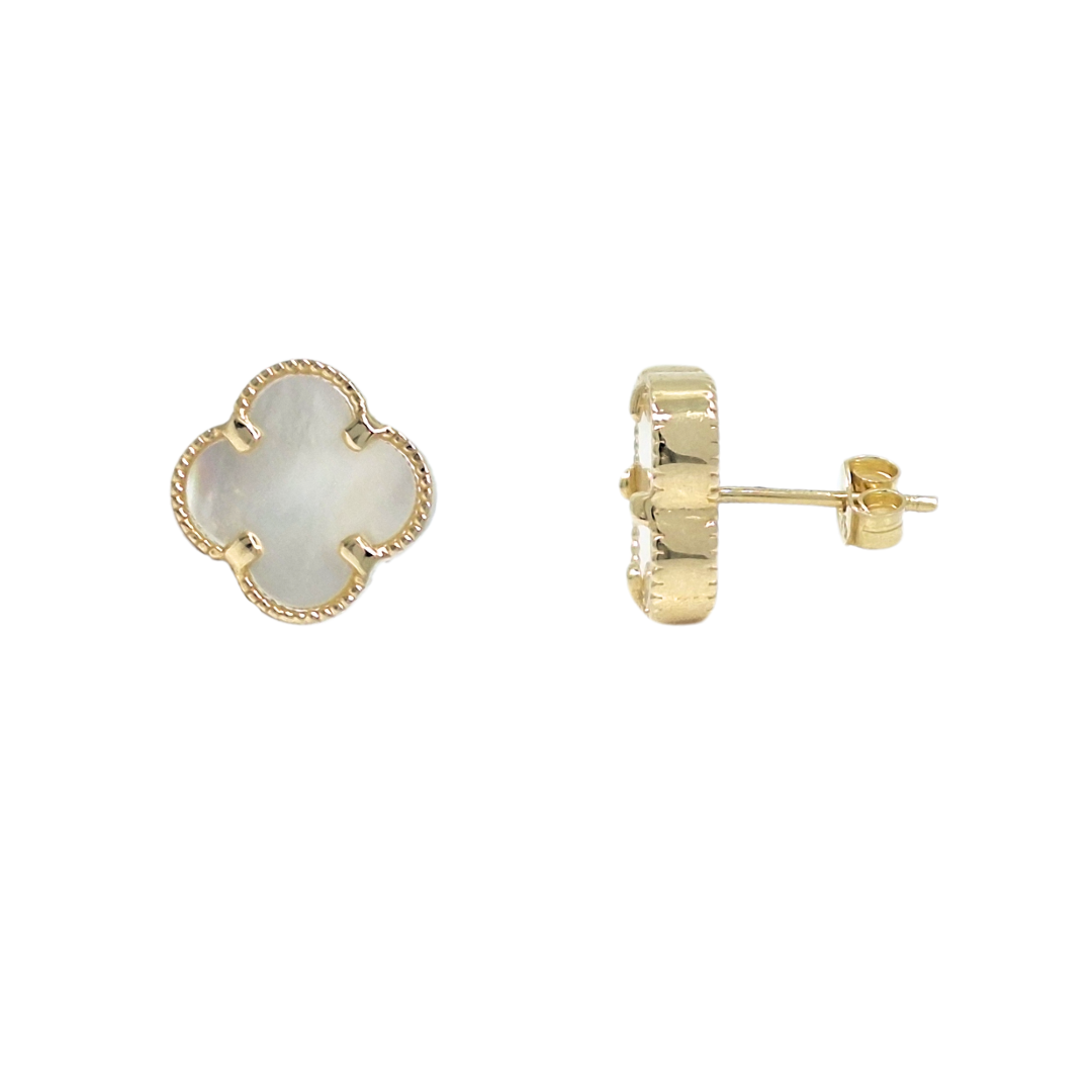 9ct Yellow Gold Mother Of Pearl Clover Earrings