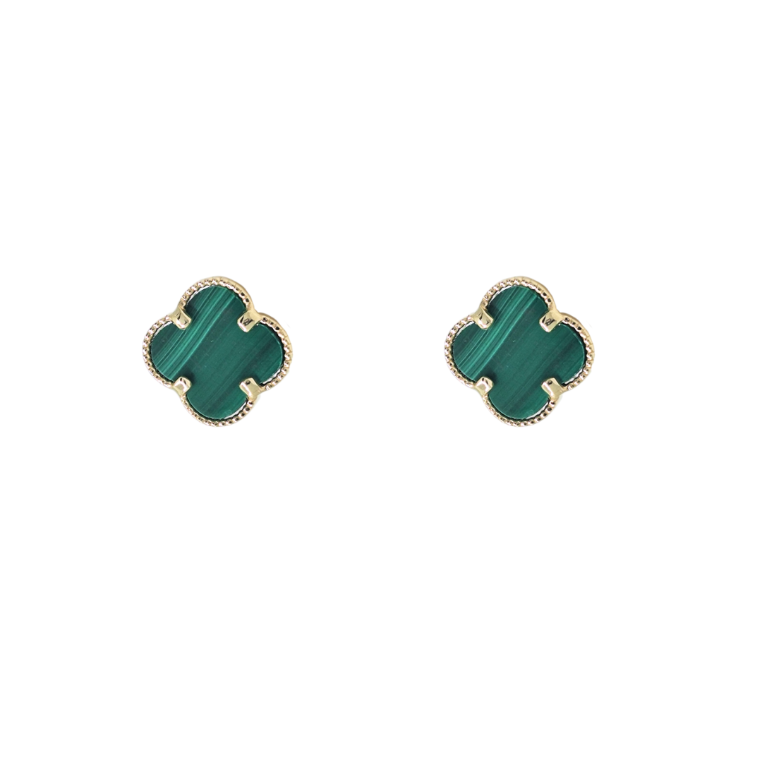 9ct Yellow Gold Malachite Clover Earrings