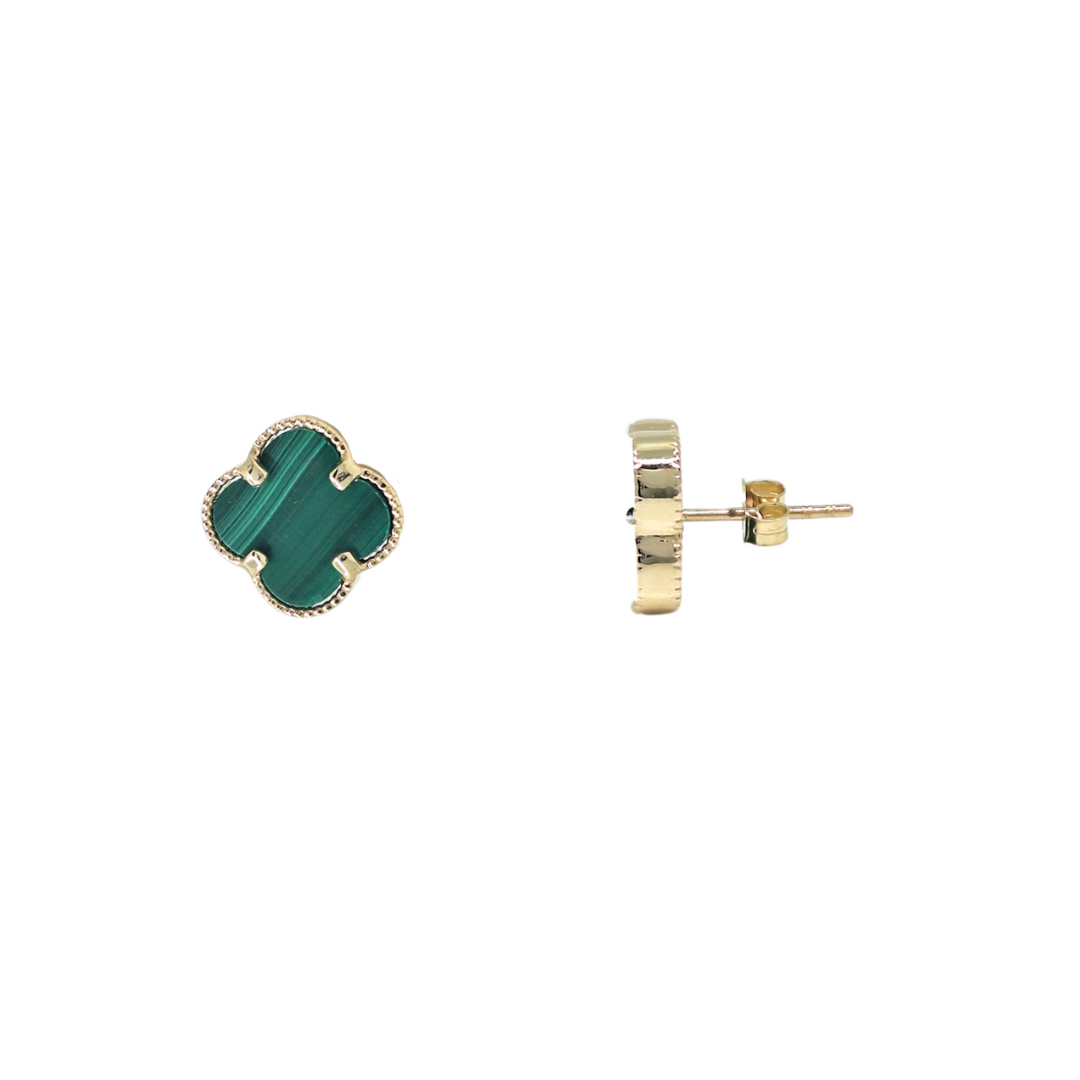 9ct Yellow Gold Malachite Clover Earrings