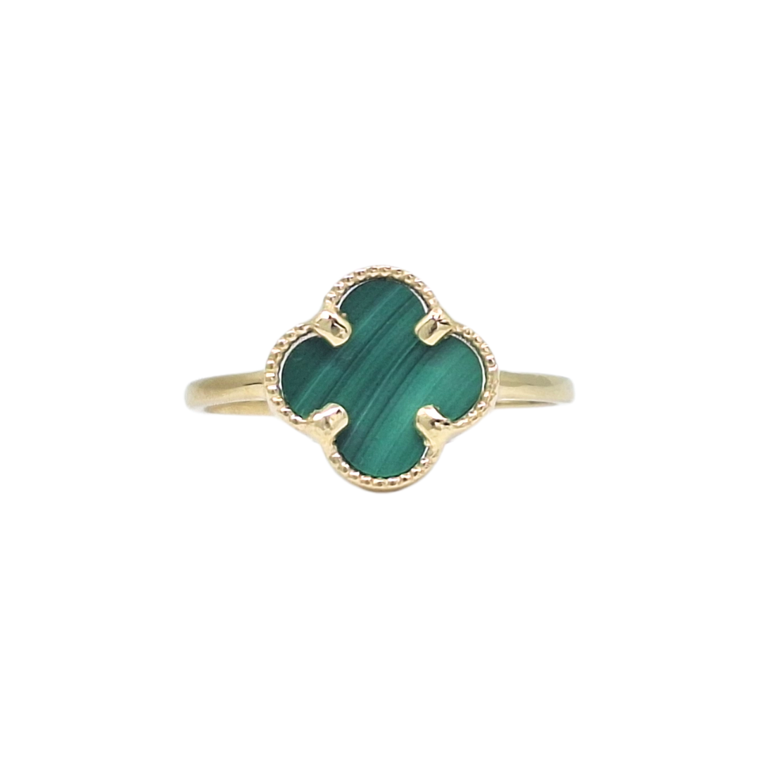 9ct Yellow Gold Malachite Clover Ring