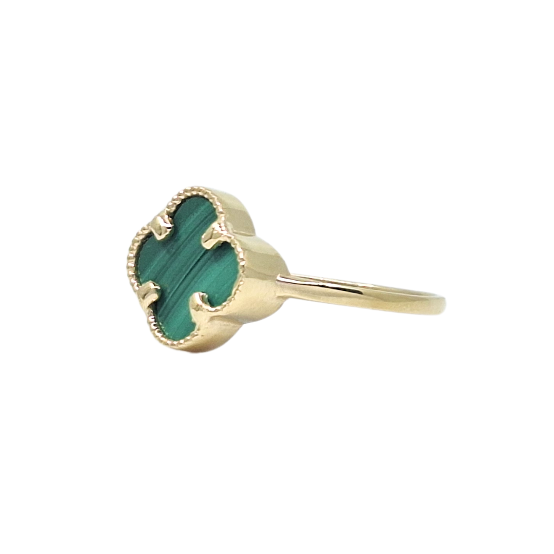 9ct Yellow Gold Malachite Clover Ring