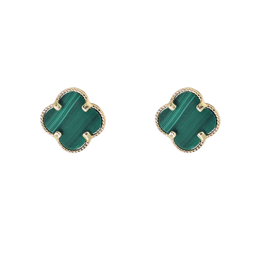 9ct Yellow Gold Malachite Clover Earrings