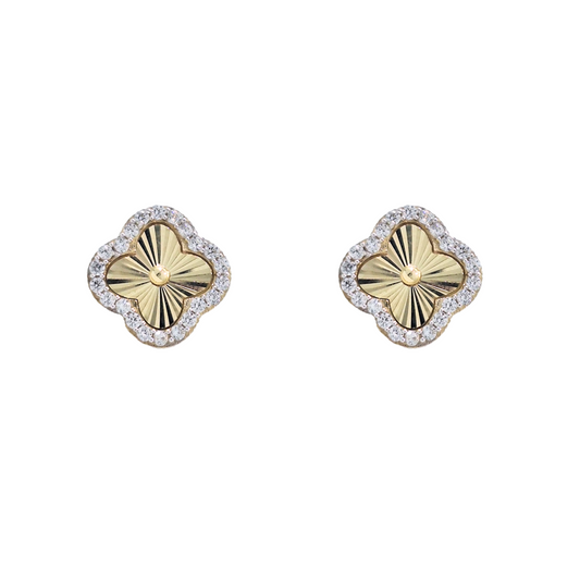 9ct Yellow Gold CZ Clover Earrings