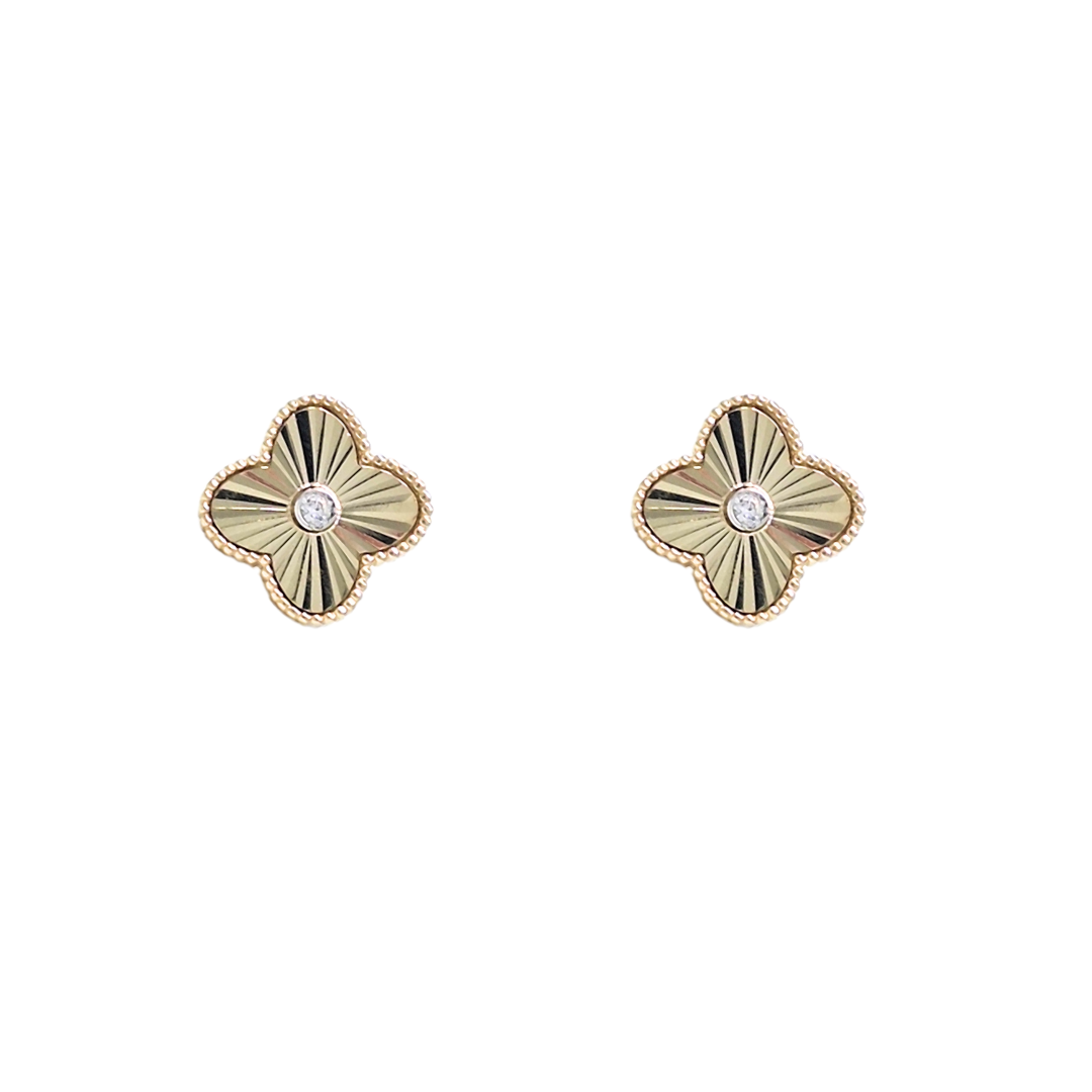 9ct Yellow Gold CZ Clover Earrings