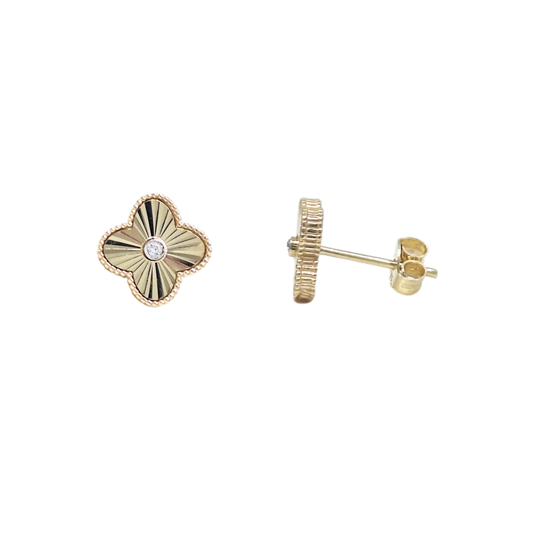 9ct Yellow Gold CZ Clover Earrings