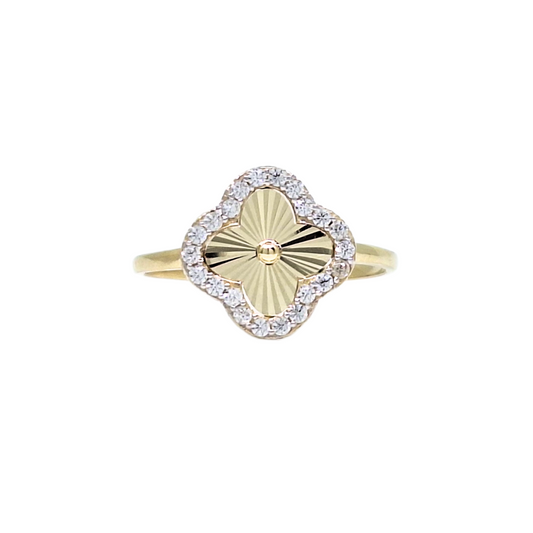 9ct Yellow Gold CZ Clover Ring