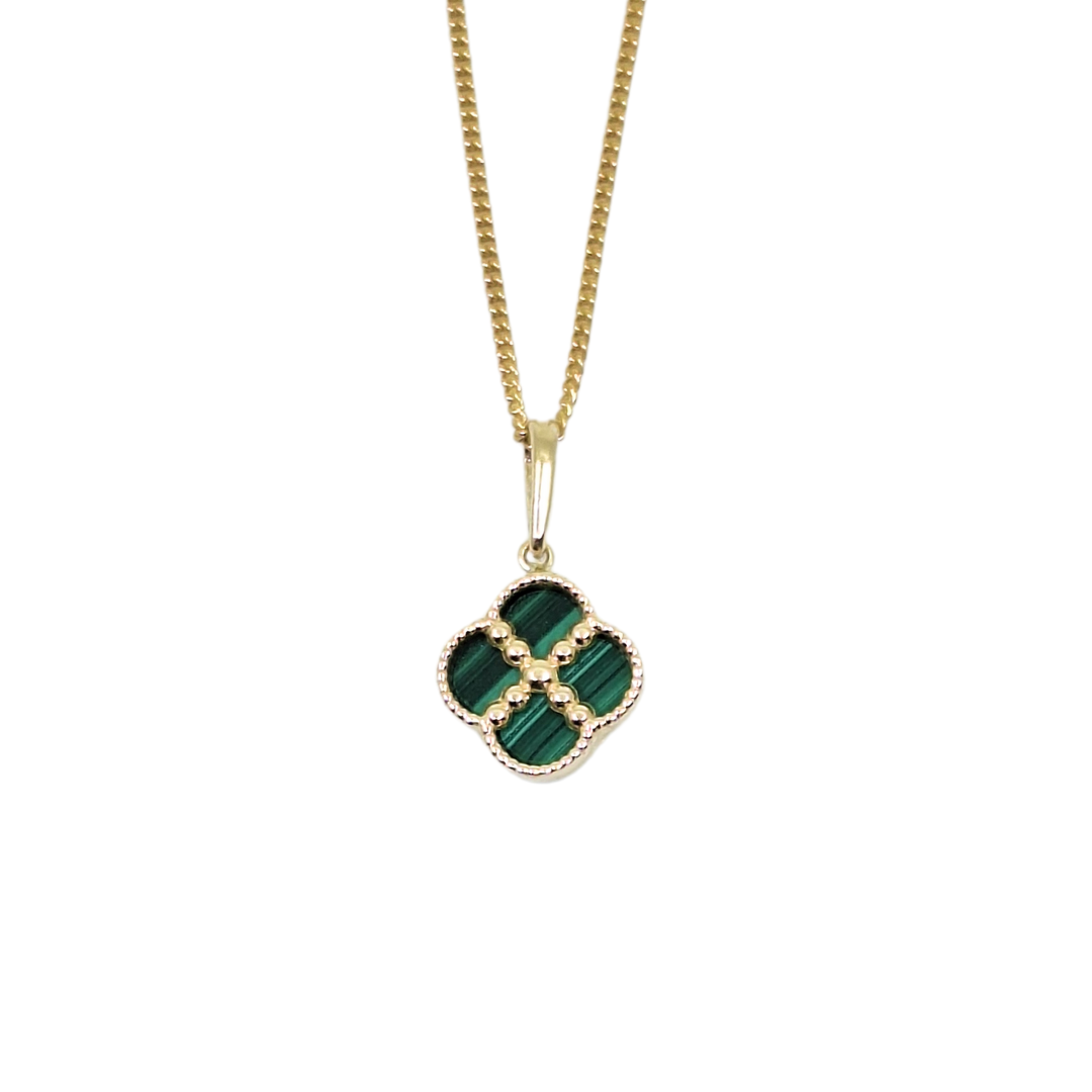 9ct Yellow Gold Malachite Clover Pendant