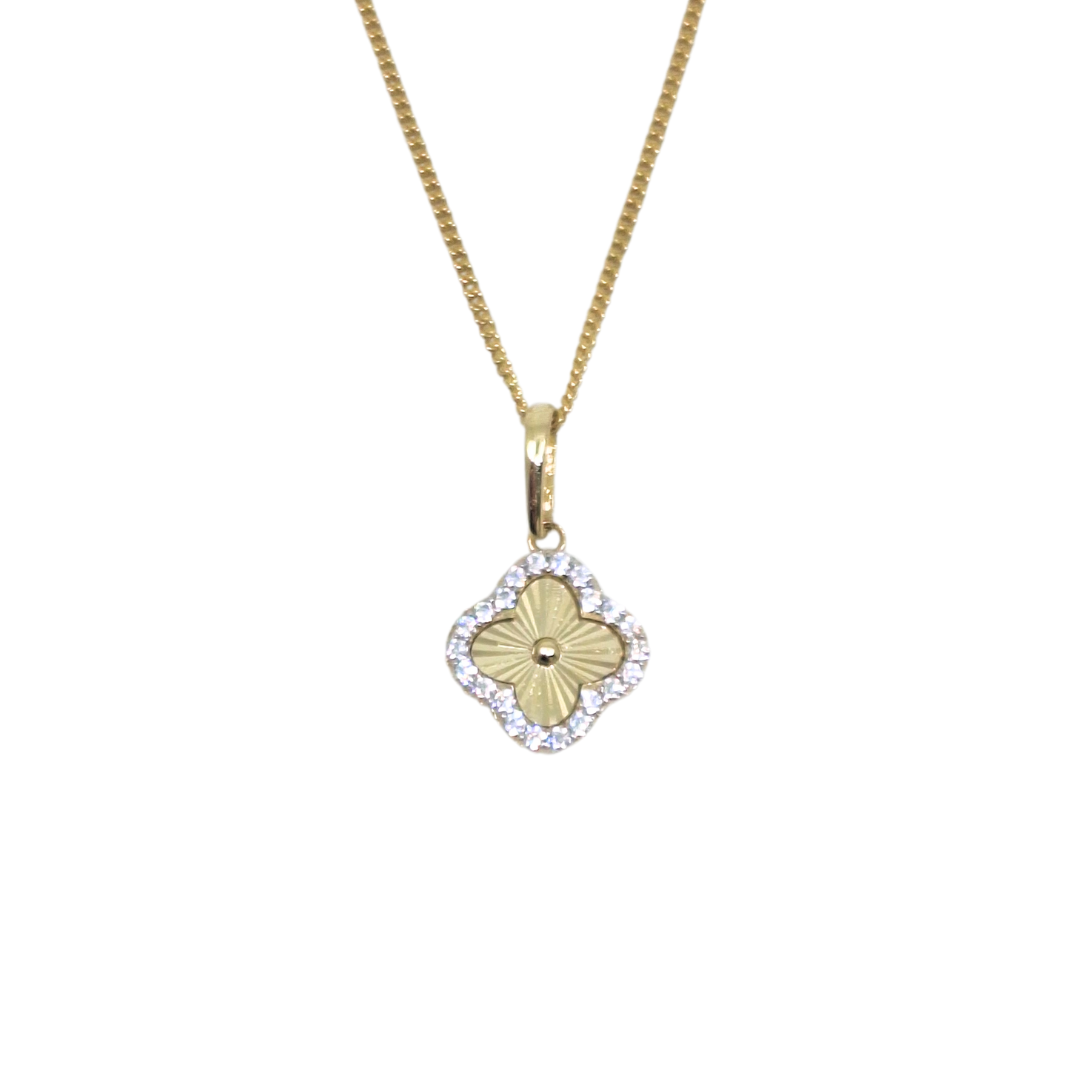 9ct Yellow Gold CZ Clover Pendant