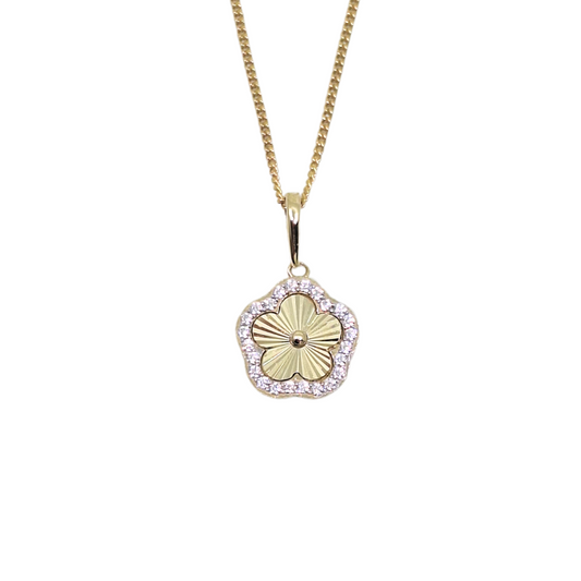 9ct Yellow Gold CZ Flower Pendant