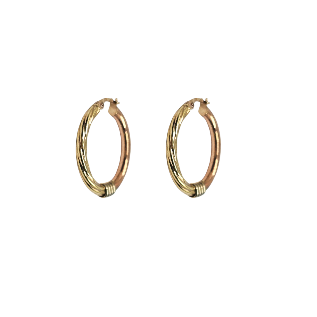 9ct Yellow & Rose Gold Twist Creole Earrings