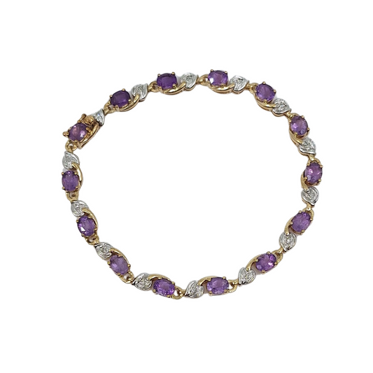 9ct Yellow Gold Amethyst & Diamond Bracelet