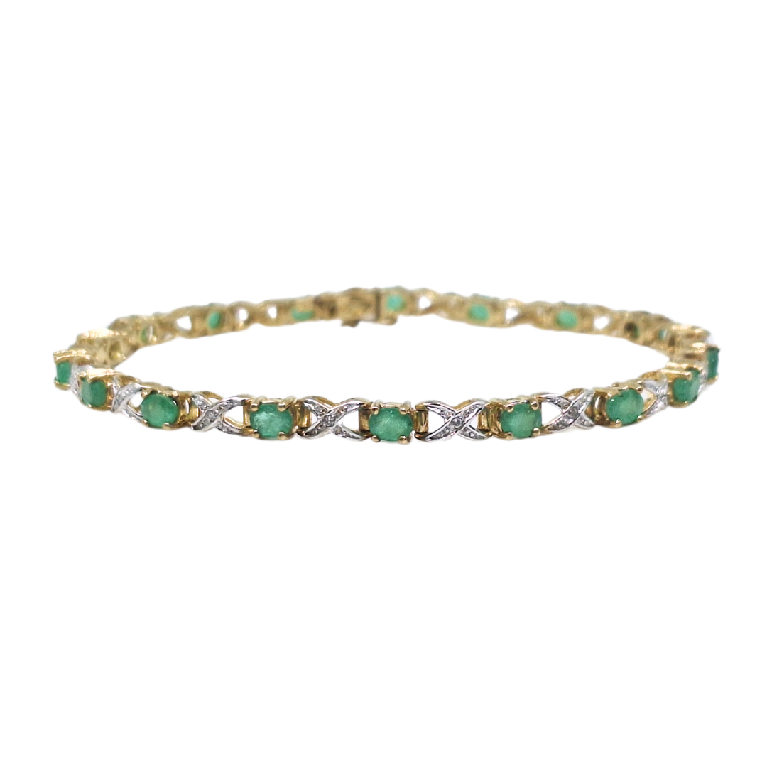 9ct Yellow Gold Emerald & Diamond Bracelet