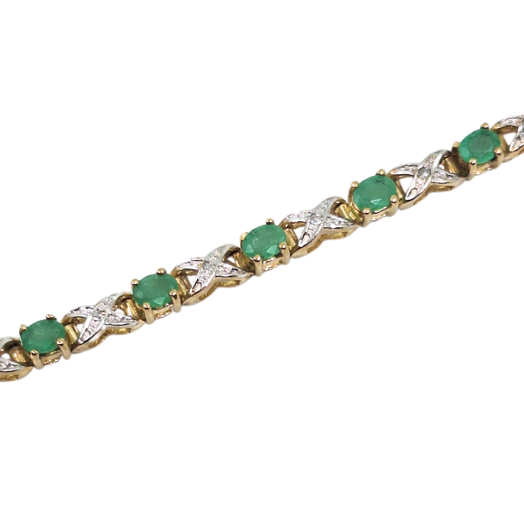 9ct Yellow Gold Emerald & Diamond Bracelet