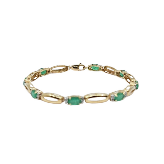 10ct Yellow Gold Emerald & Diamond Bracelet