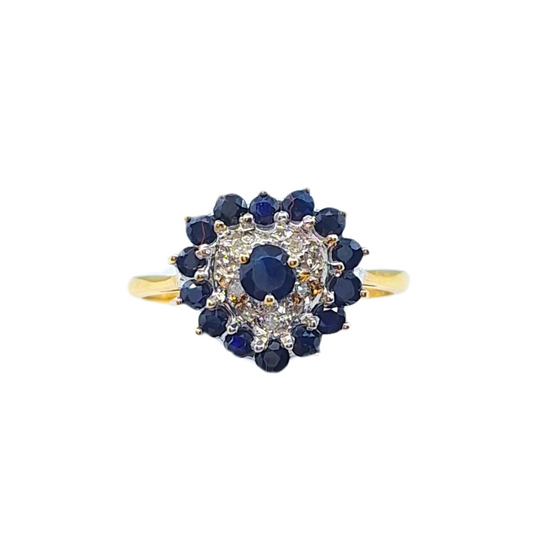 9ct Yellow Gold Sapphire & Diamond Heart Cluster Ring