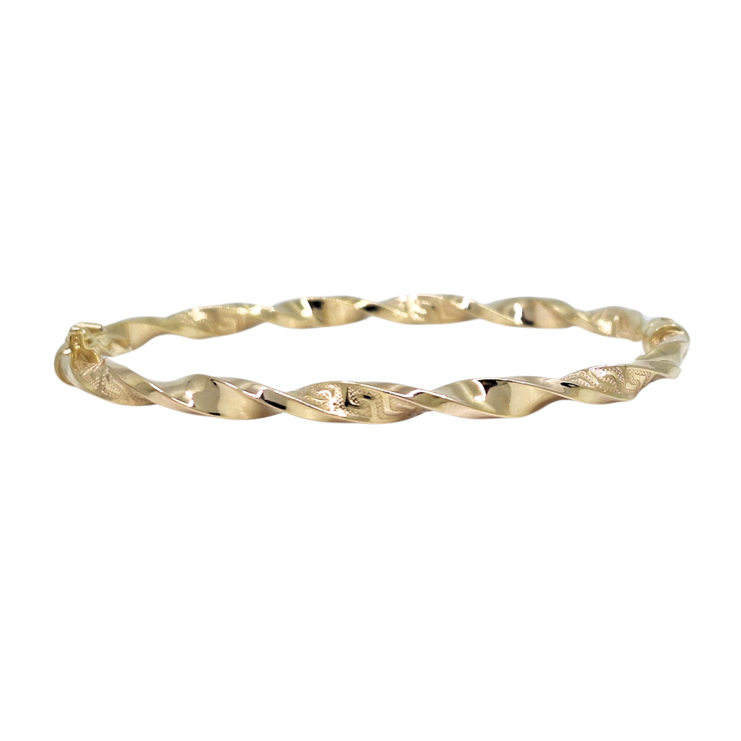 9ct Yellow Gold Twist Hinged Bangle