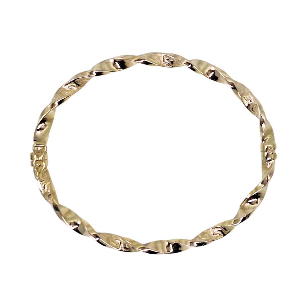 9ct Yellow Gold Twist Hinged Bangle