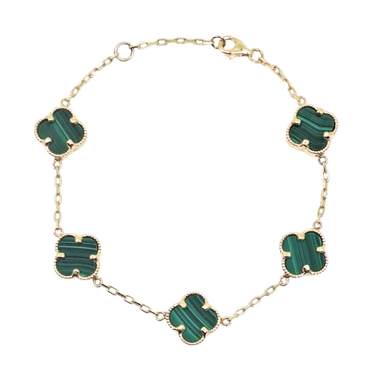 9ct Yellow Gold Malachite Clover Bracelet