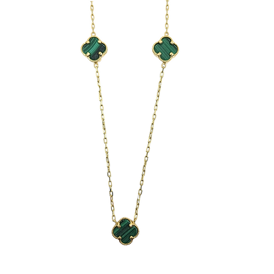 9ct Yellow Gold Malachite Clover Necklace