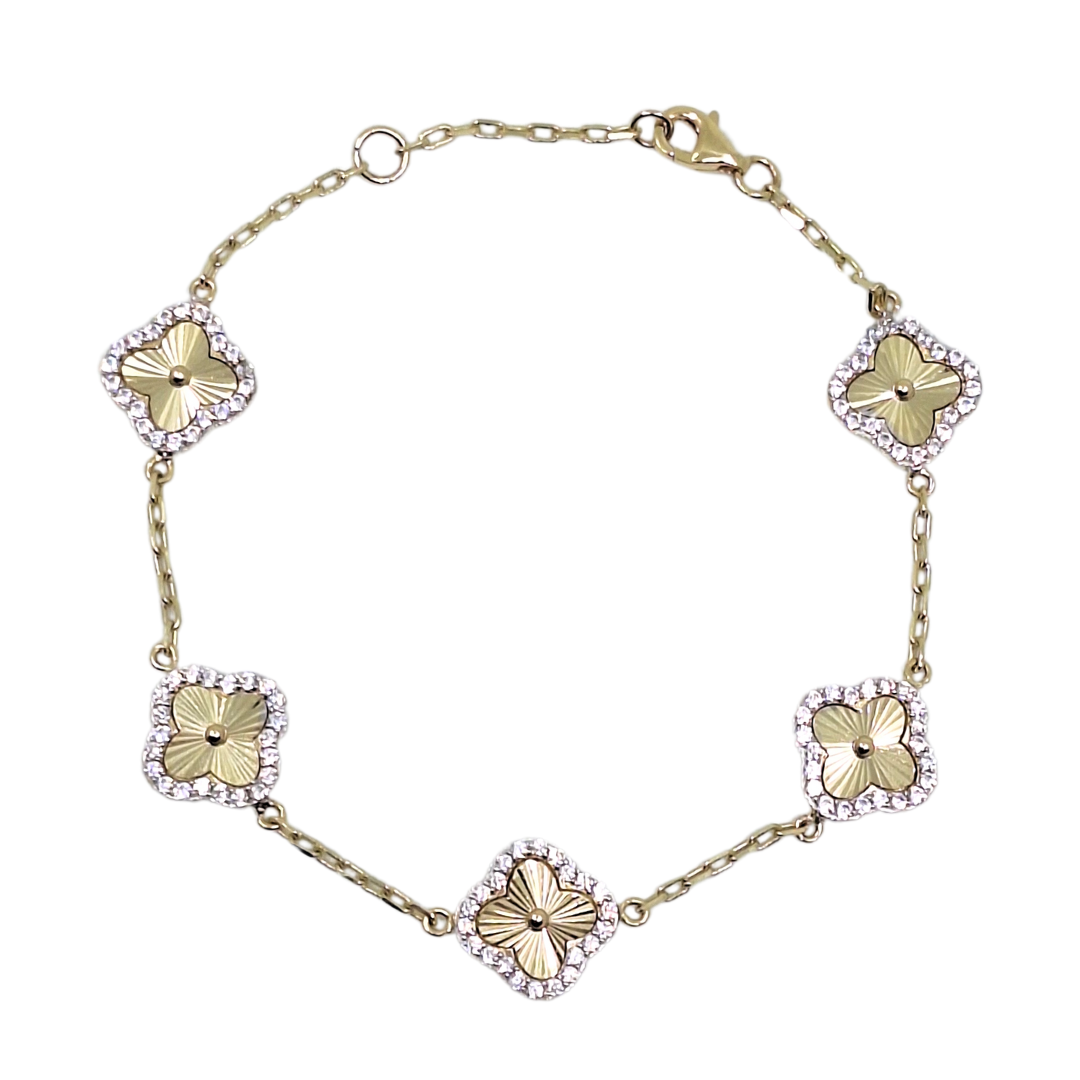 9ct Yellow Gold CZ Clover Bracelet