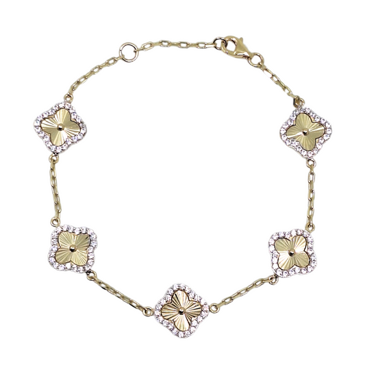 9ct Yellow Gold CZ Clover Bracelet