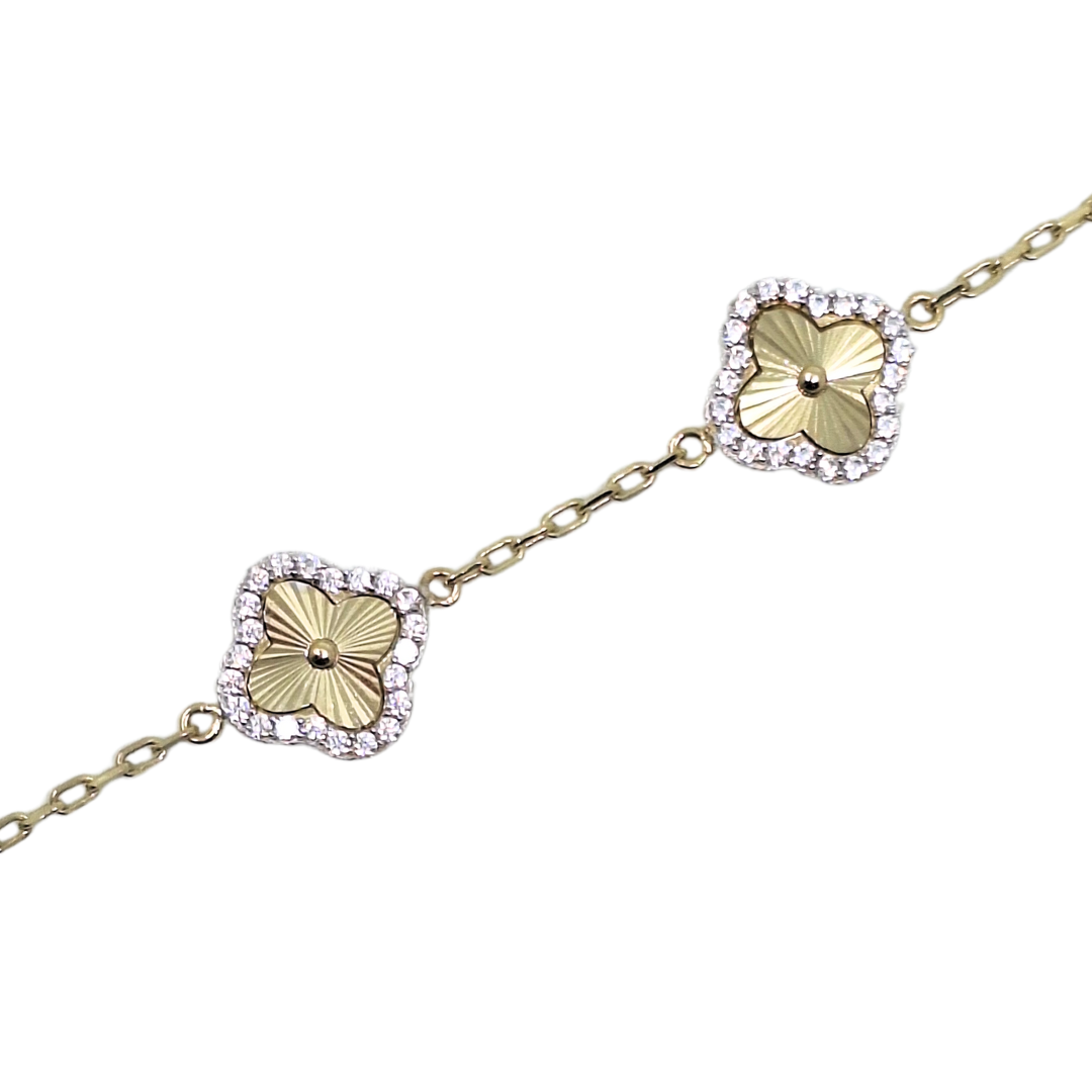 9ct Yellow Gold CZ Clover Bracelet