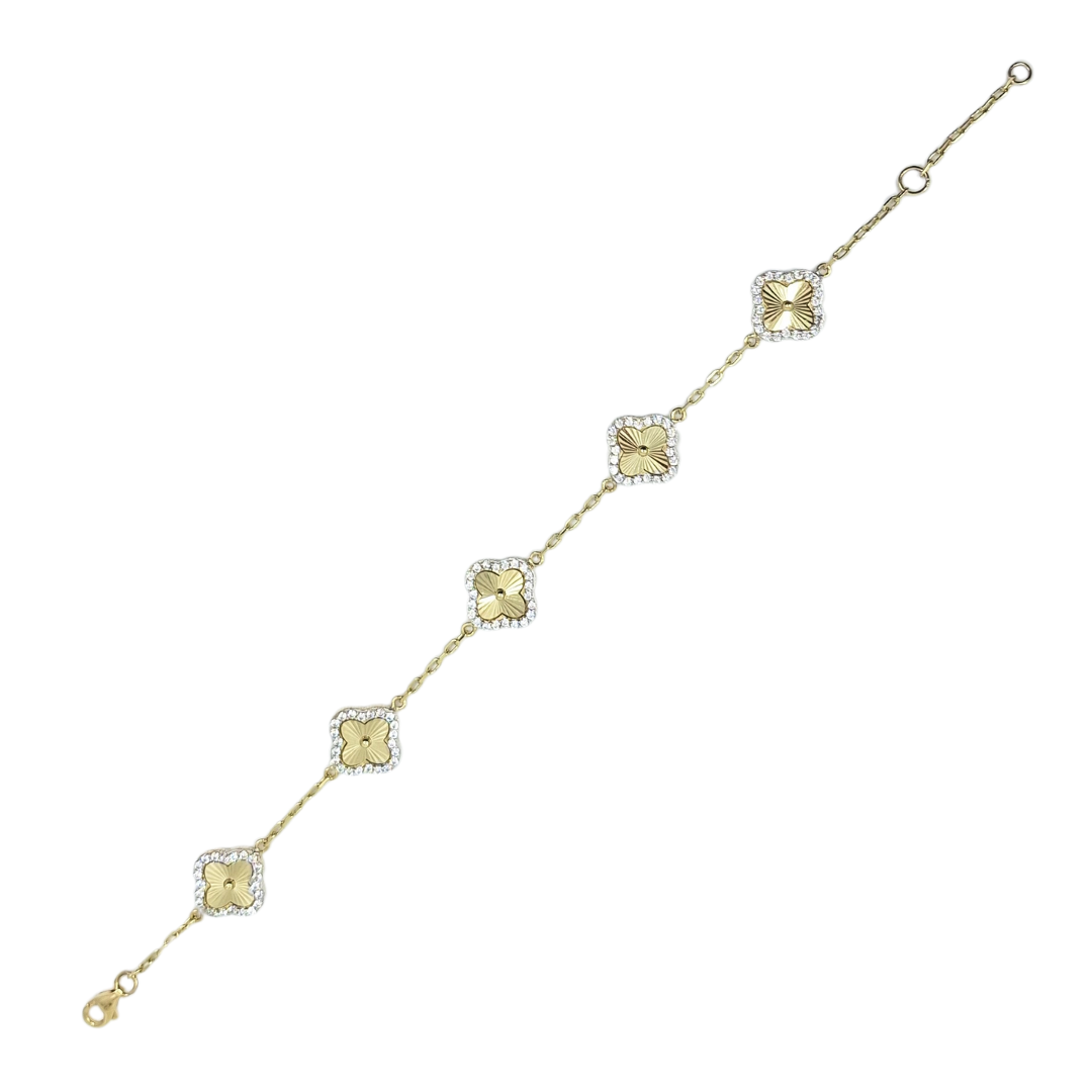 9ct Yellow Gold CZ Clover Bracelet