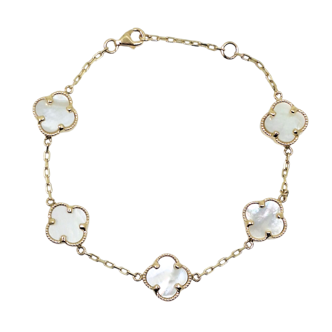 9ct Yellow Gold Mother Of Pearl Clover Bracelet