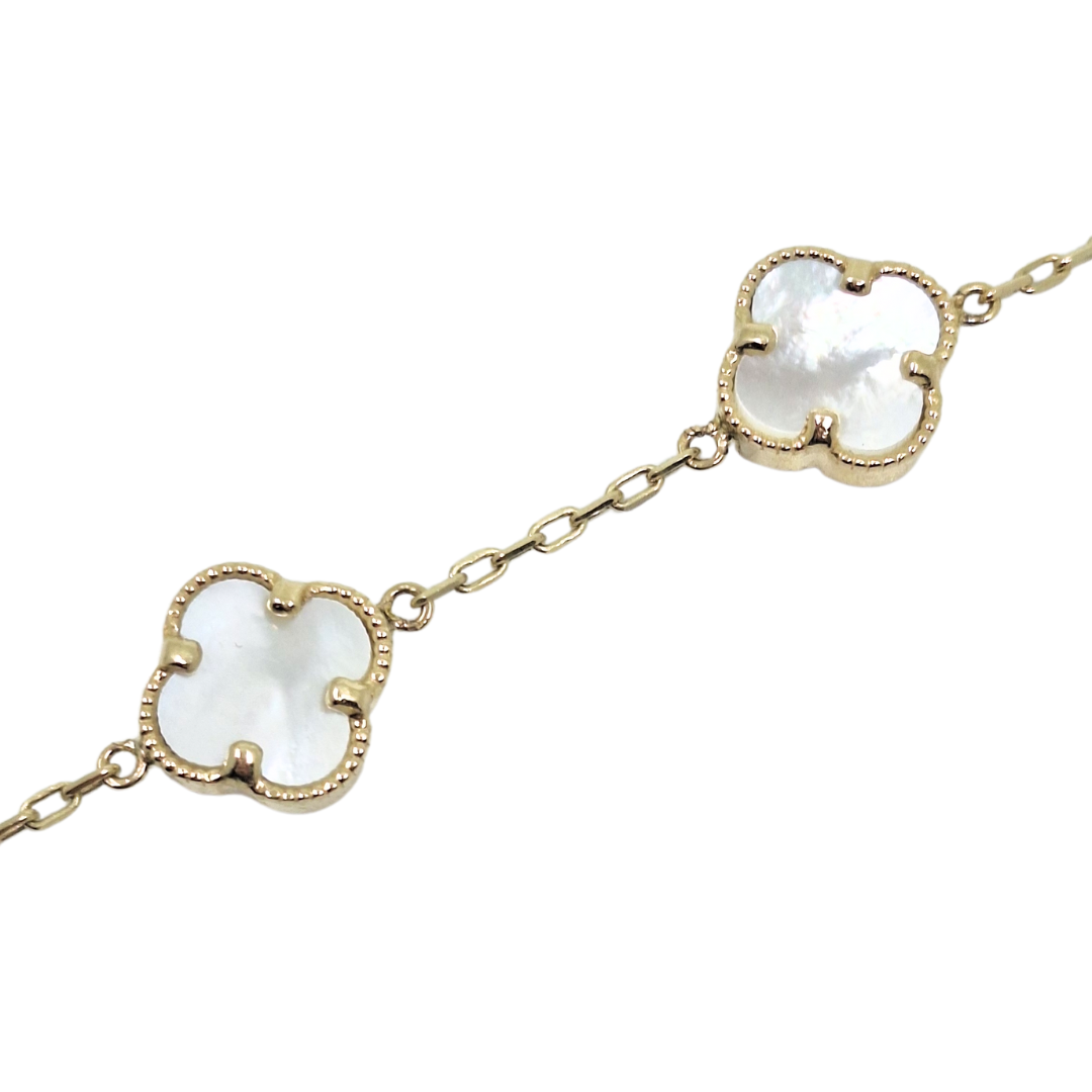 9ct Yellow Gold Mother Of Pearl Clover Bracelet