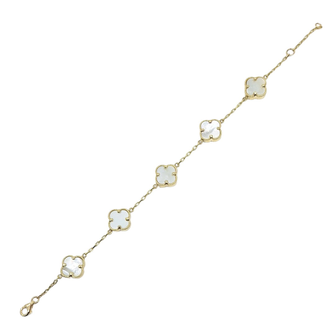 9ct Yellow Gold Mother Of Pearl Clover Bracelet