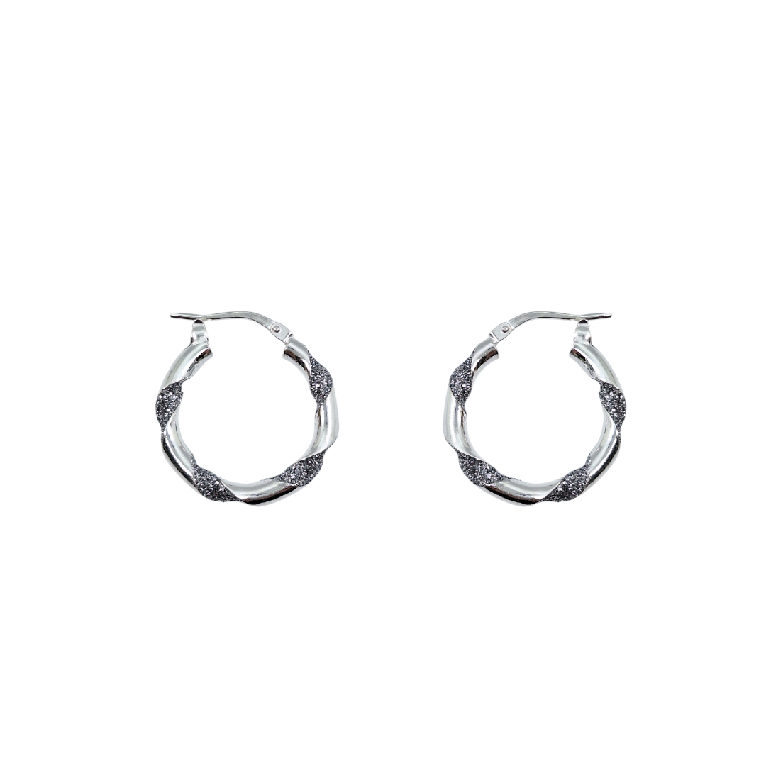 Silver Glitter Twist Creole Earrings