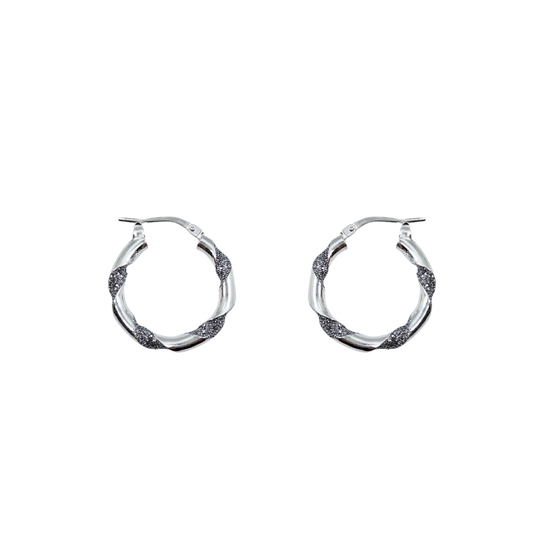 Silver Glitter Twist Creole Earrings