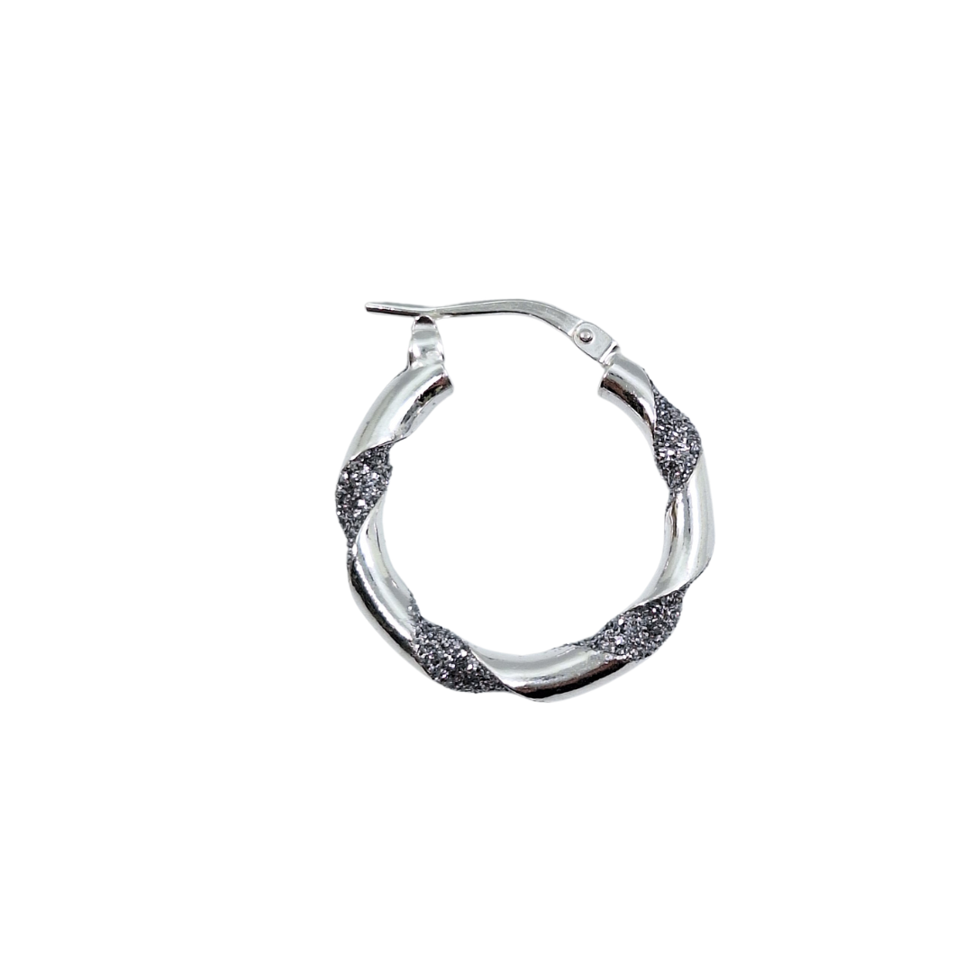 Silver Glitter Twist Creole Earrings