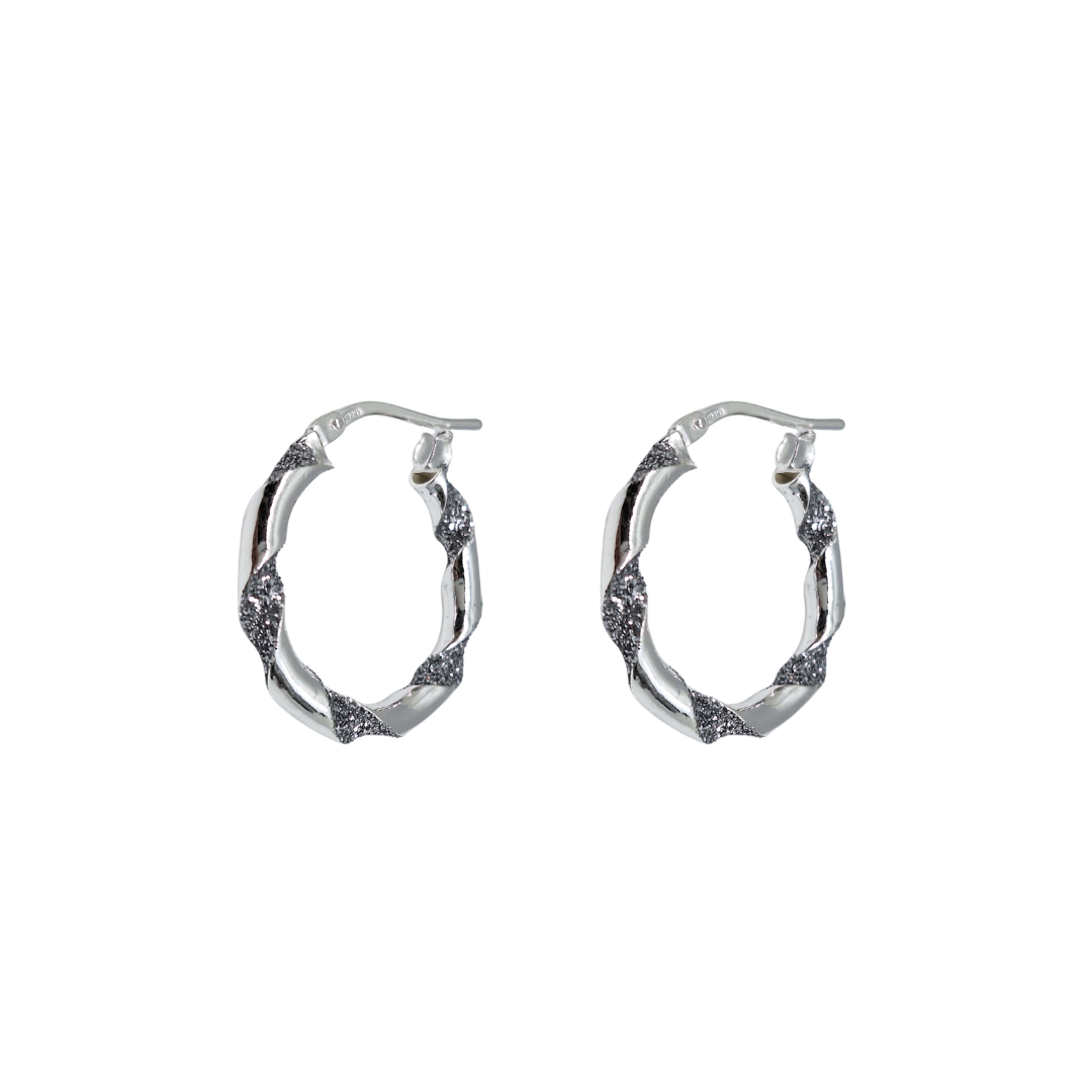 Silver Glitter Twist Creole Earrings