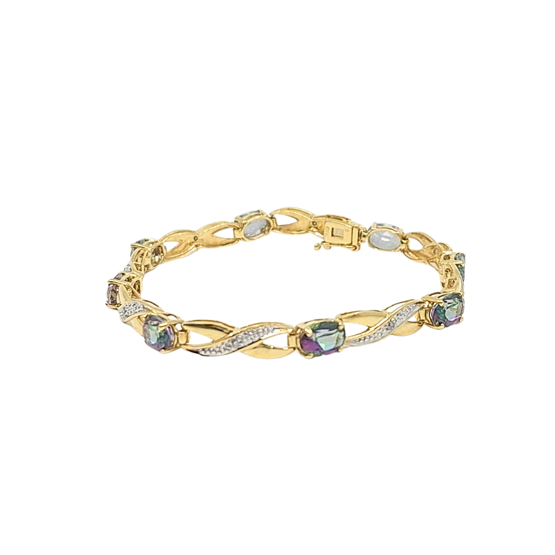 14ct Yellow Gold Mystic & Diamond Bracelet 7"
