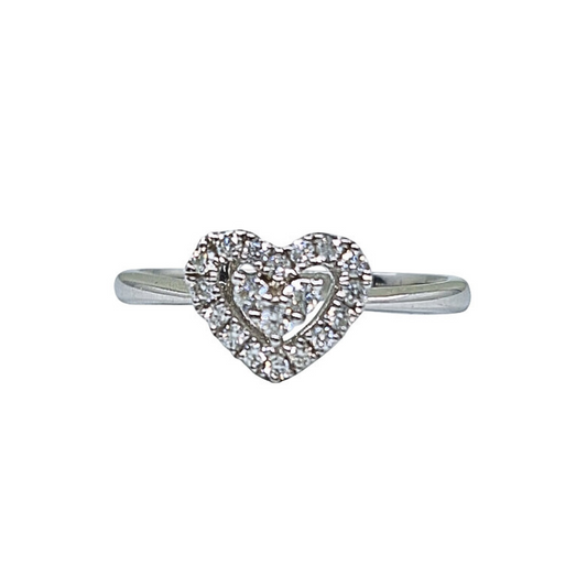 18ct White Gold Heart Shape Diamond Cluster Ring D:16pt