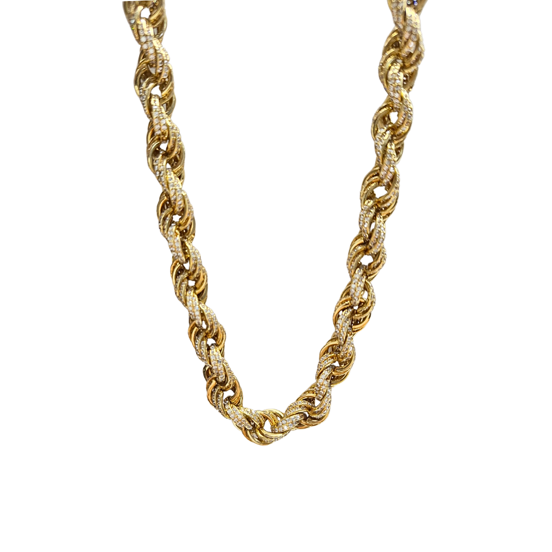 9ct Yellow Gold Cubic Zirconia Rope Chain 24"