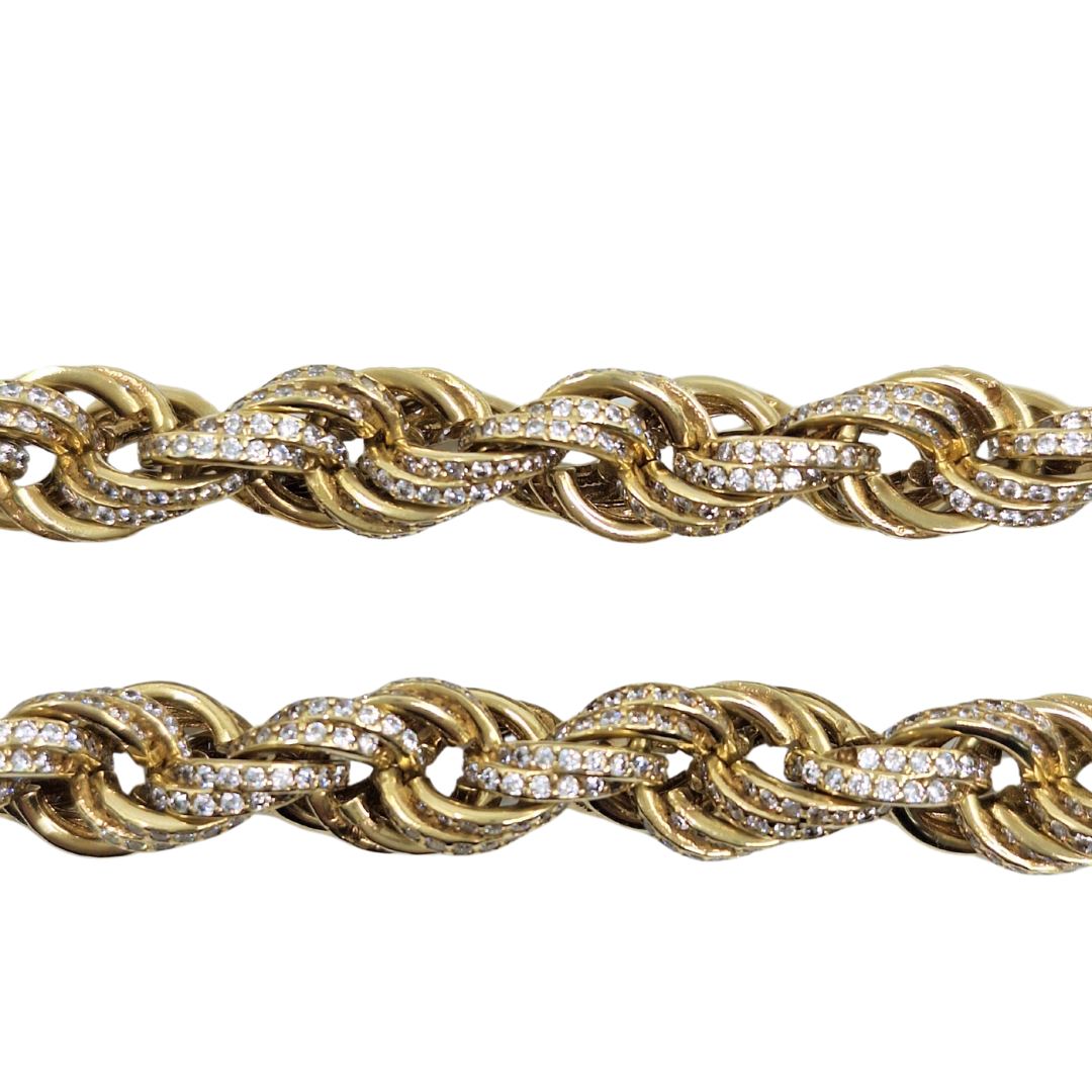 9ct Yellow Gold Cubic Zirconia Rope Chain 24"